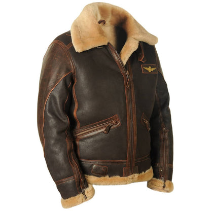 Herren-Fliegerjacke aus Lammleder mit Shearling-Futter, Fellkragen und Riemen am Kragen, Ansicht 2