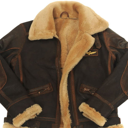 Herren-Fliegerjacke aus Lammleder mit Shearling-Futter, Fellkragen und Riemen am Kragen, Ansicht 5