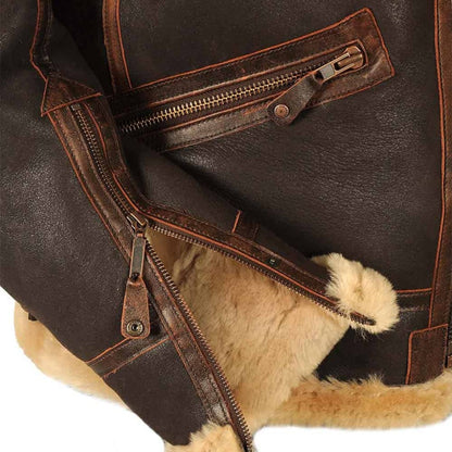 Herren-Fliegerjacke aus Lammleder mit Shearling-Futter, Fellkragen und Riemen am Kragen, Ansicht 8