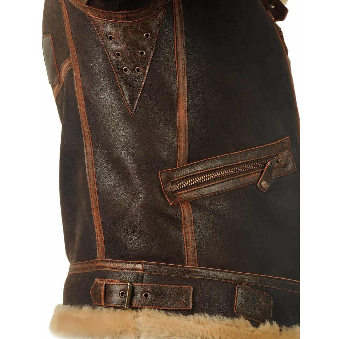 Herren-Fliegerjacke aus Lammleder mit Shearling-Futter, Fellkragen und Riemen am Kragen, Ansicht 9
