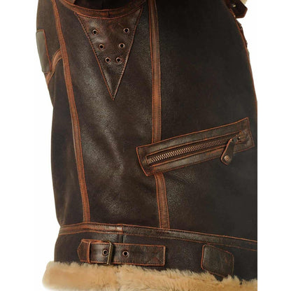 Herren-Fliegerjacke aus Lammleder mit Shearling-Futter, Fellkragen und Riemen am Kragen, Ansicht 9