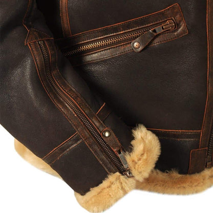 Herren-Fliegerjacke aus Lammleder mit Shearling-Futter, Fellkragen und Riemen am Kragen, Ansicht 10
