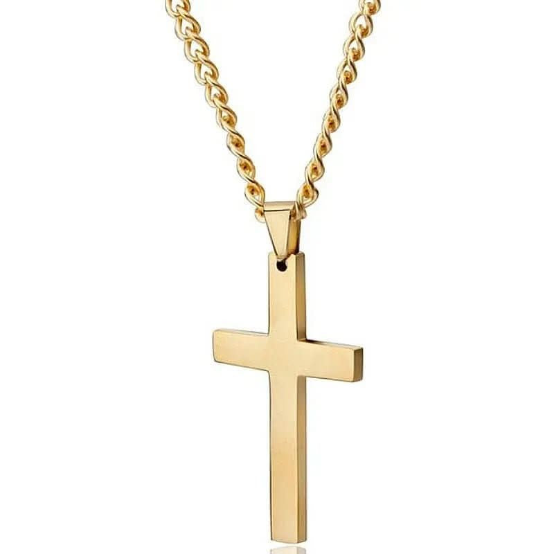 Herren-Halskette mit Kreuzanhänger aus Edelstahl und feiner Panzerkette für jeden Tag in Gold