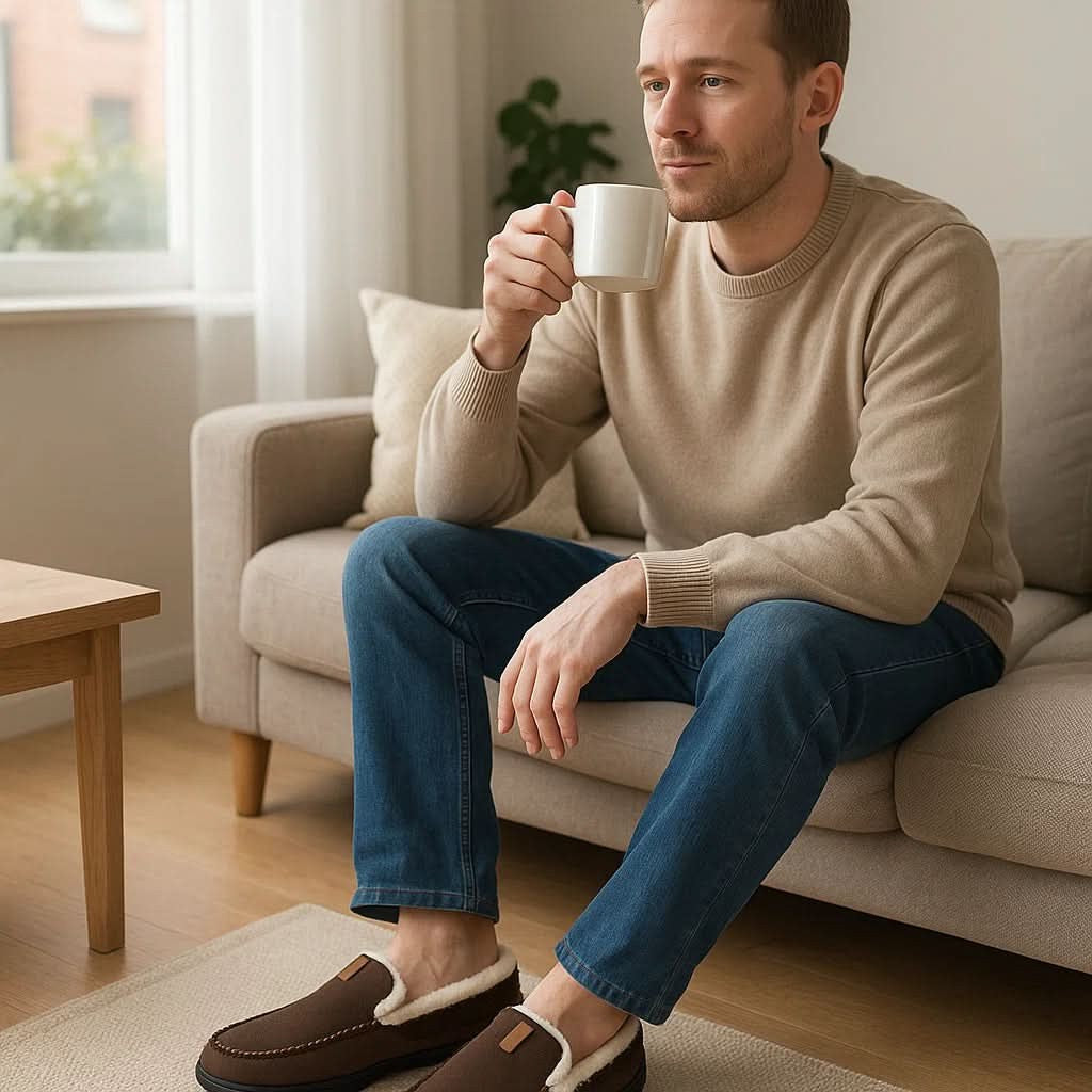Herren-Hausschuhe aus Kunstwolle im Loafer-Schnitt mit Plüschfutter für den Winter, Ansicht 5