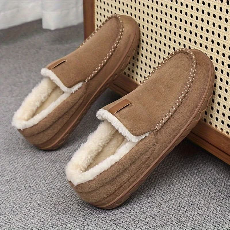 Herren-Hausschuhe aus Kunstwolle im Loafer-Schnitt mit Plüschfutter für den Winter, Ansicht 7