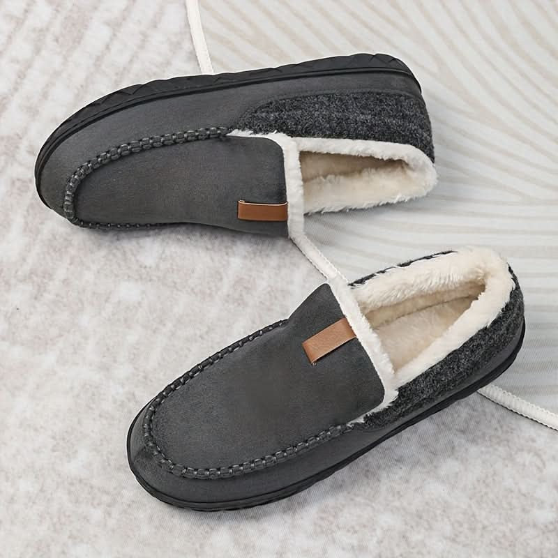 Herren-Hausschuhe aus Kunstwolle im Loafer-Schnitt mit Plüschfutter für den Winter in Grau