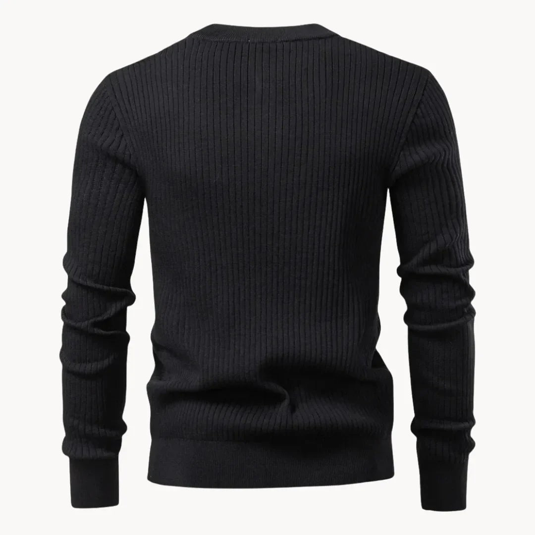 Herren-Henley-Pullover aus Rippstrick mit Rundhals und Knopfleiste in körpernaher Passform, Ansicht 6