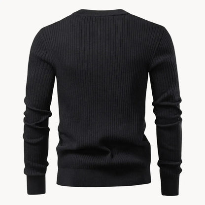 Herren-Henley-Pullover aus Rippstrick mit Rundhals und Knopfleiste in körpernaher Passform, Ansicht 6
