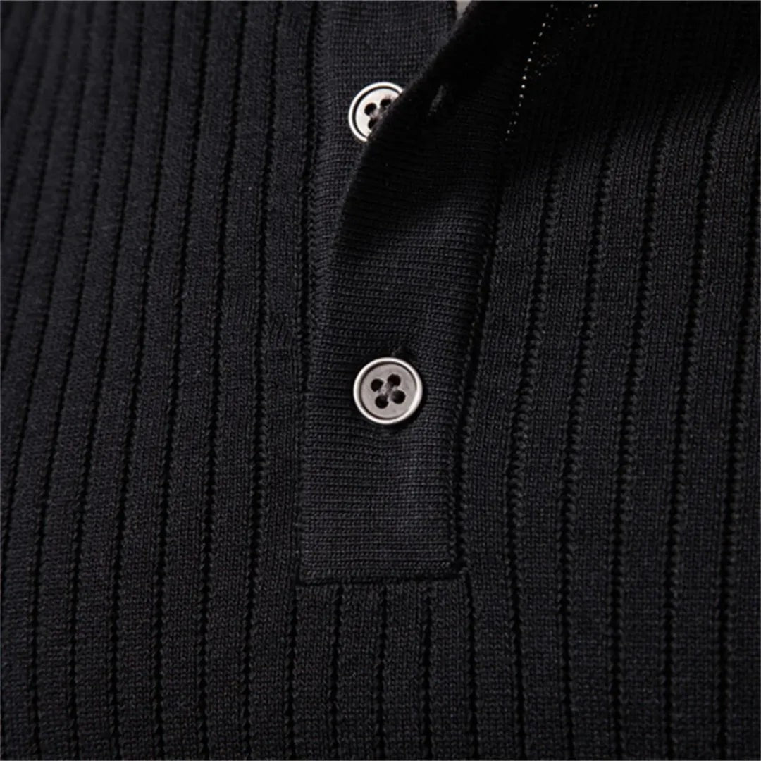 Herren-Henley-Pullover aus Rippstrick mit Rundhals und Knopfleiste in körpernaher Passform, Ansicht 7