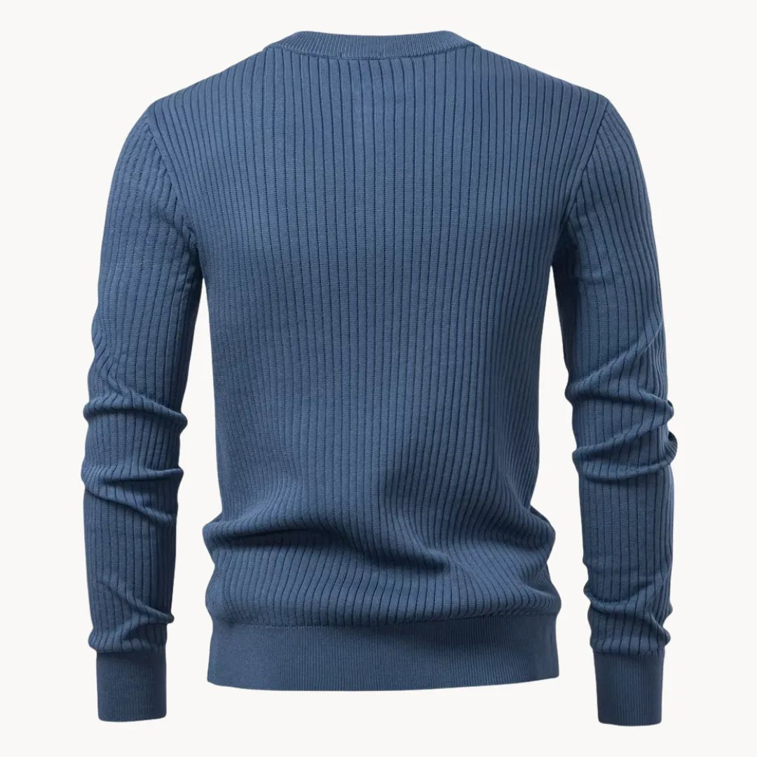 Herren-Henley-Pullover aus Rippstrick mit Rundhals und Knopfleiste in körpernaher Passform, Ansicht 11