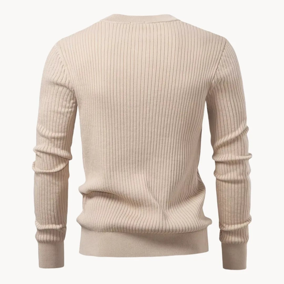 Herren-Henley-Pullover aus Rippstrick mit Rundhals und Knopfleiste in körpernaher Passform, Ansicht 13