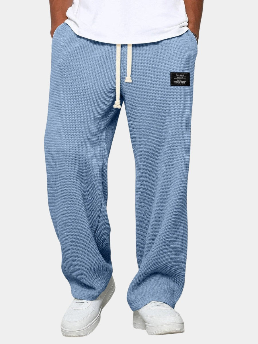 Herren-Hose mit Waffelstruktur, Kordelzug und geradem weitem Bein für Freizeit und Alltag, Ansicht 11