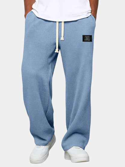 Herren-Hose mit Waffelstruktur, Kordelzug und geradem weitem Bein für Freizeit und Alltag, Ansicht 11
