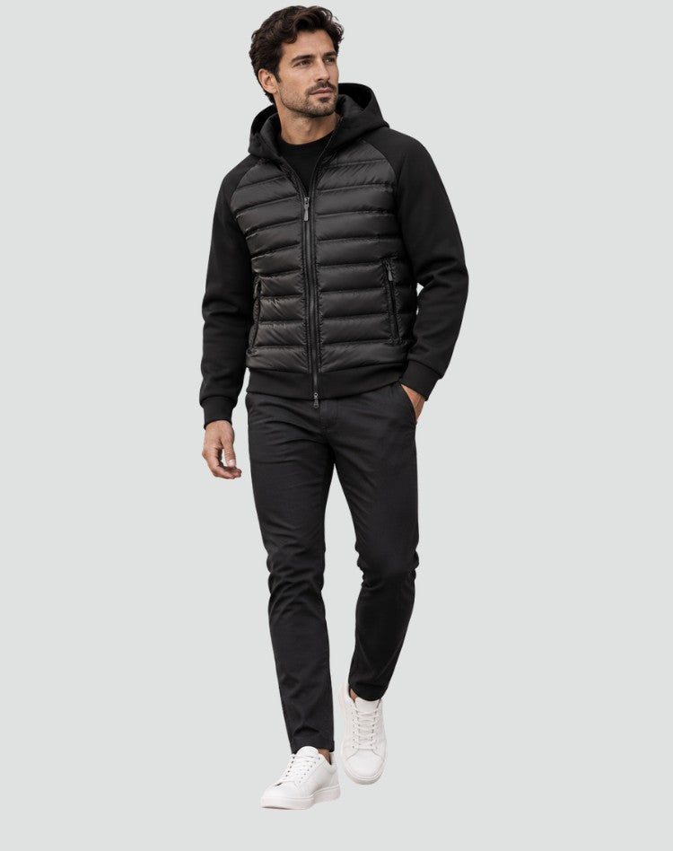 Herren-Hybridjacke mit gestepptem Vorderteil, Kapuze und Reißverschlusstaschen für den Winter, Ansicht 4