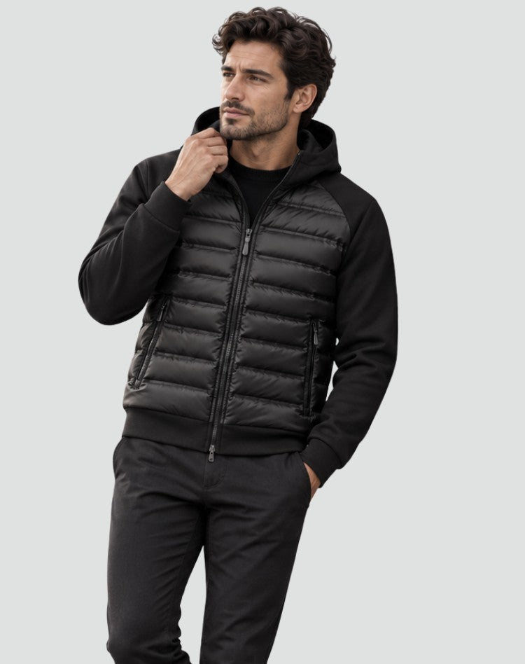 Herren-Hybridjacke mit gestepptem Vorderteil, Kapuze und Reißverschlusstaschen für den Winter, Ansicht 5