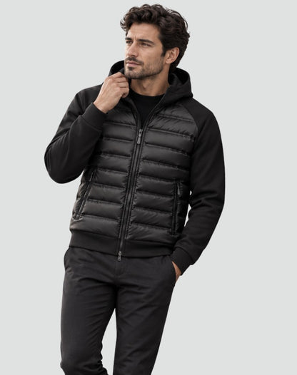 Herren-Hybridjacke mit gestepptem Vorderteil, Kapuze und Reißverschlusstaschen für den Winter, Ansicht 5