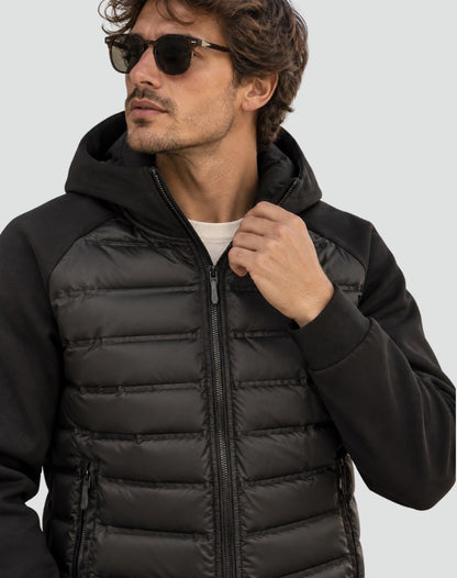 Herren-Hybridjacke mit gestepptem Vorderteil, Kapuze und Reißverschlusstaschen für den Winter, Ansicht 6