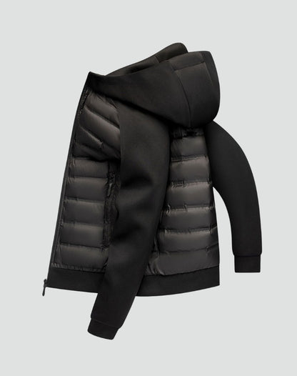 Herren-Hybridjacke mit gestepptem Vorderteil, Kapuze und Reißverschlusstaschen für den Winter, Ansicht 7