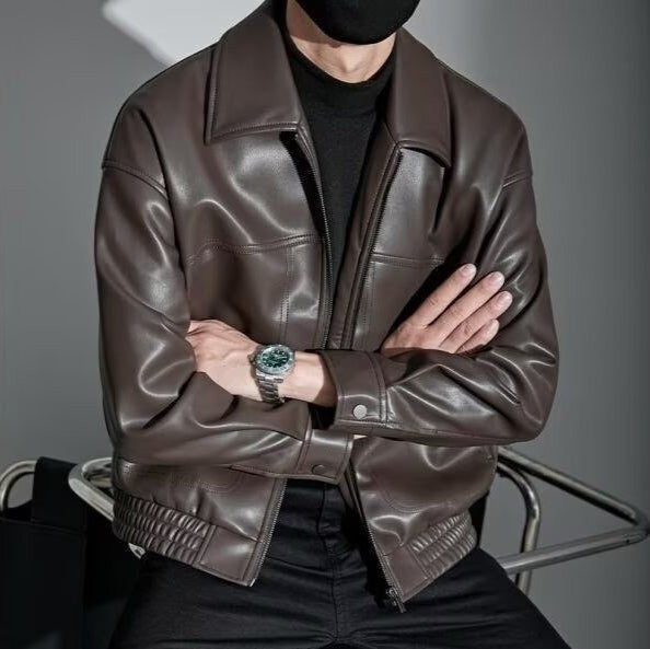 Herren-Jacke in Lederoptik mit Umlegekragen, Reißverschluss und elastischem Bund, Ansicht 4