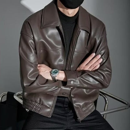 Herren-Jacke in Lederoptik mit Umlegekragen, Reißverschluss und elastischem Bund, Ansicht 4