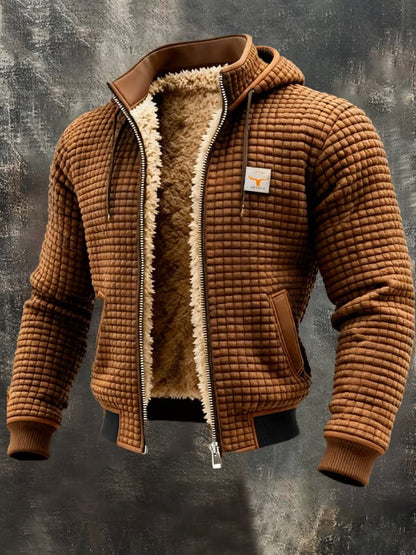 Herren-Jacke in Waffelstruktur mit Teddyfutter, Kapuze und Rippbündchen, Ansicht 8
