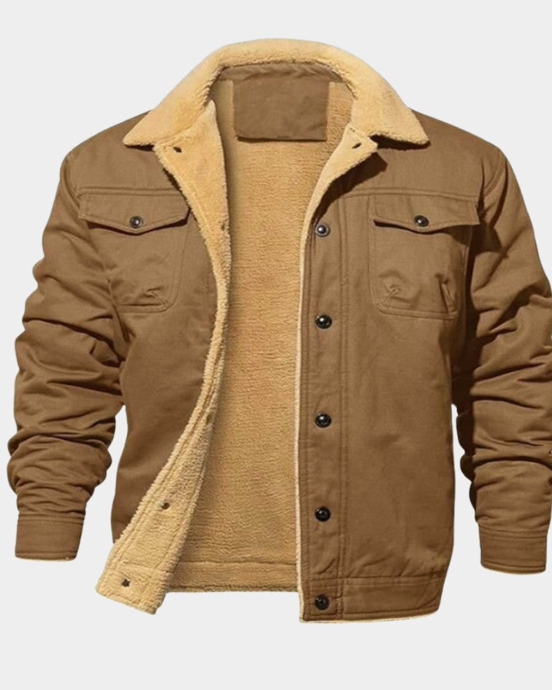Herren-Jacke mit Teddyfutter, Teddykragen und Brusttaschen mit Patte in Khaki