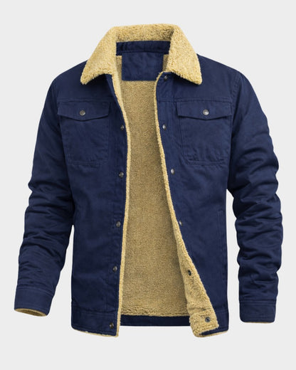 Herren-Jacke mit Teddyfutter, Teddykragen und Brusttaschen mit Patte in Blau