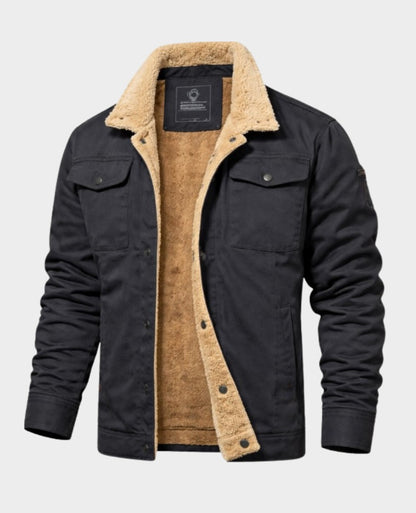Herren-Jacke mit Teddyfutter, Teddykragen und Brusttaschen mit Patte in Schwarz