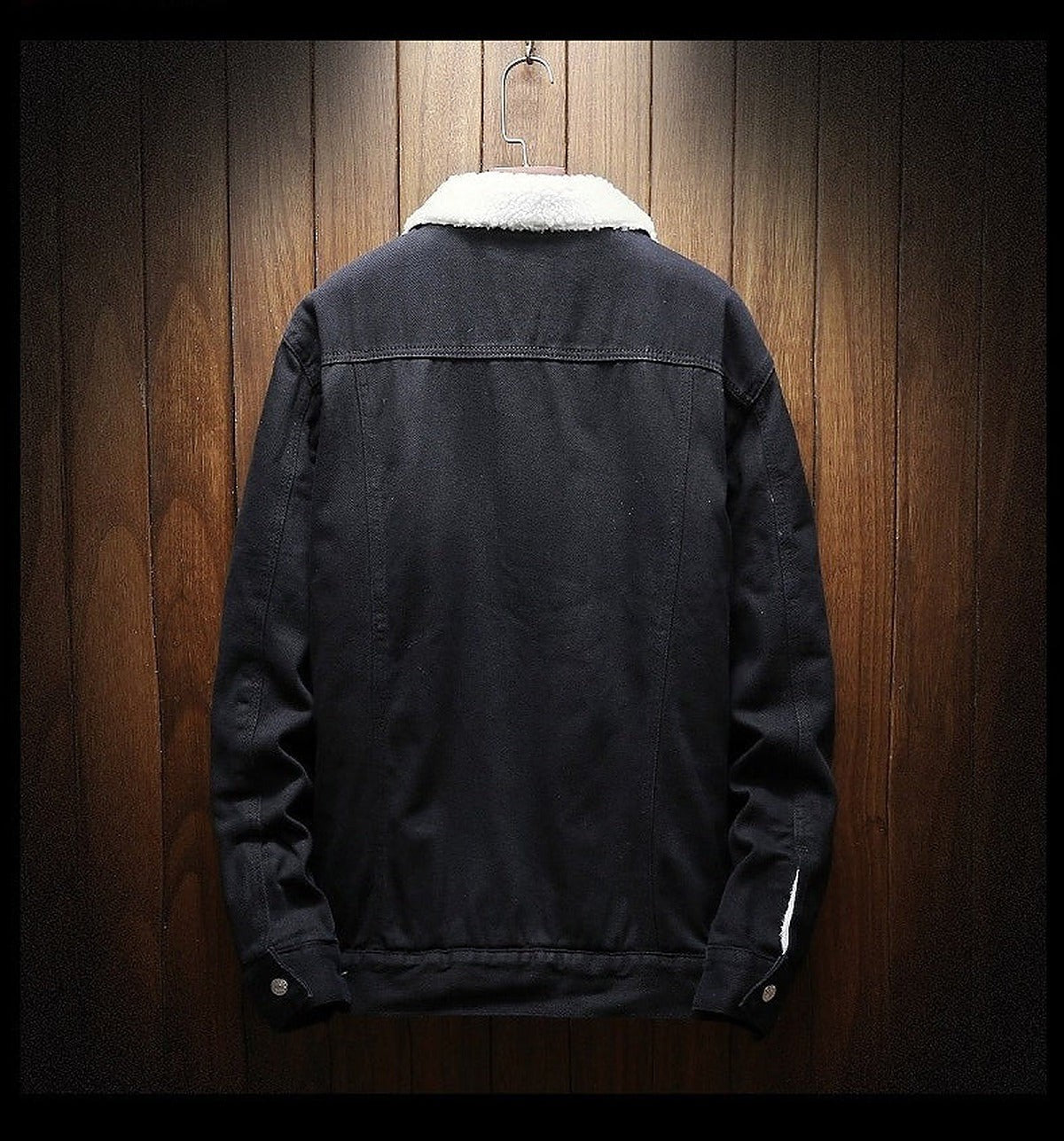 Herren-Jeansjacke mit Teddyfutter, Teddykragen und Brusttaschen im Trucker-Stil, Ansicht 5