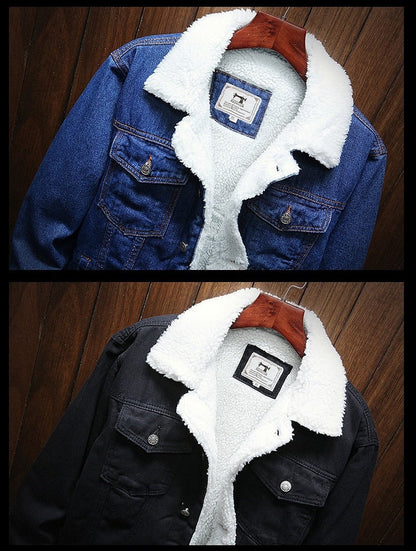 Herren-Jeansjacke mit Teddyfutter, Teddykragen und Brusttaschen im Trucker-Stil, Ansicht 7