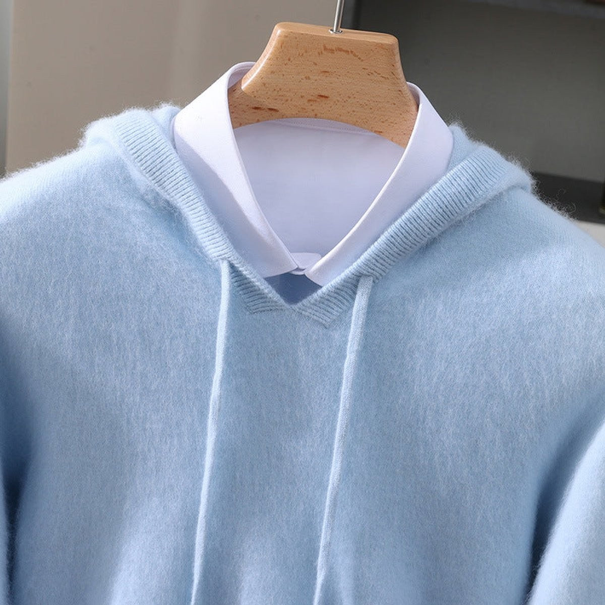 Herren-Kaschmirpullover mit Kapuze, Kordelzug und V-Ausschnitt, Ansicht 7