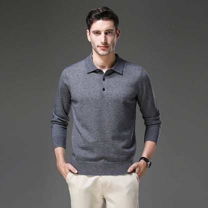 Herren-Kaschmirpullover mit Polokragen und Knopfleiste für Büro und Freizeit, Ansicht 6