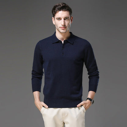 Herren-Kaschmirpullover mit Polokragen und Knopfleiste für Büro und Freizeit, Ansicht 7
