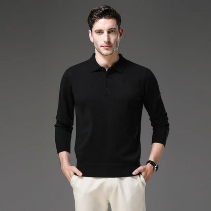 Herren-Kaschmirpullover mit Polokragen und Knopfleiste für Büro und Freizeit, Ansicht 8