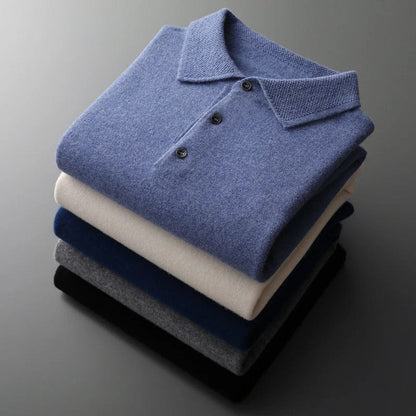 Herren-Kaschmirpullover mit Polokragen und Knopfleiste für Büro und Freizeit, Ansicht 10