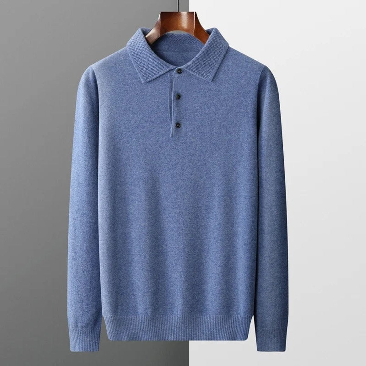 Herren-Kaschmirpullover mit Polokragen und Knopfleiste für Büro und Freizeit, Ansicht 12