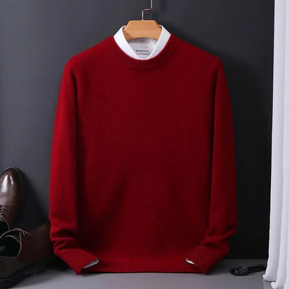 Herren-Kaschmirpullover mit Rundhalsausschnitt und Rippbündchen in Rot
