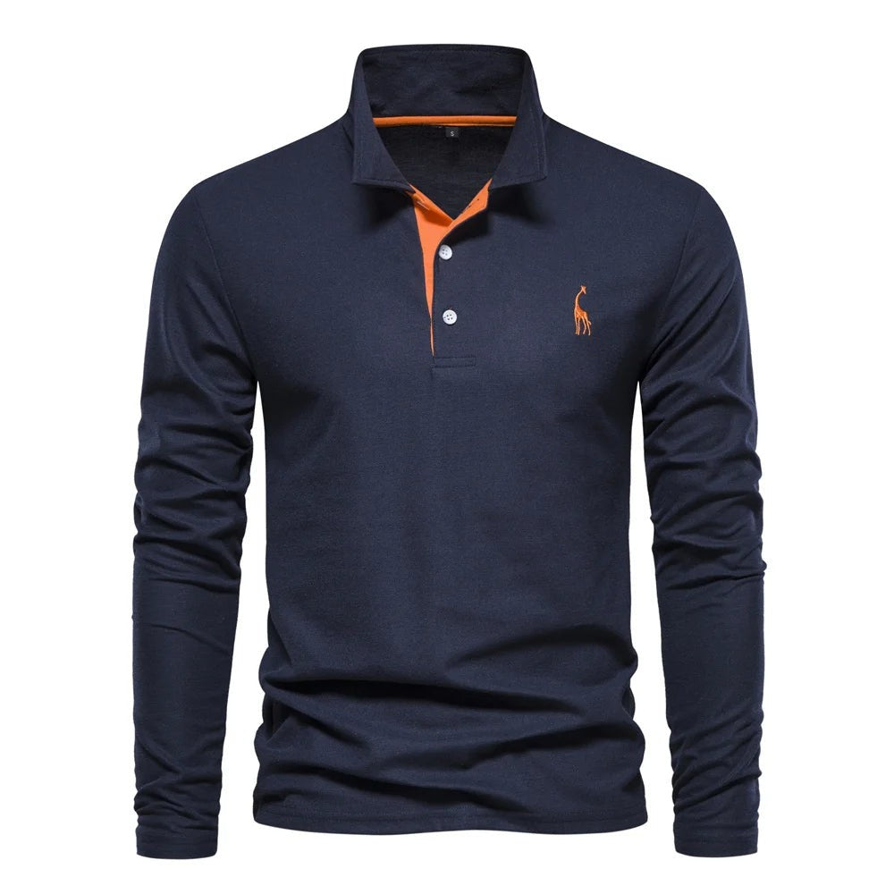 Herren-Langarm-Poloshirt mit Knopfleiste und farblich abgesetzter Blende, Ansicht 8
