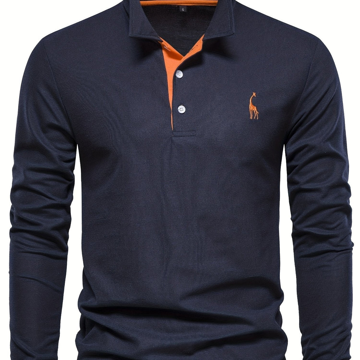 Herren-Langarm-Poloshirt mit Polokragen und Knopfleiste in Kontrastfarbe in Marineblau