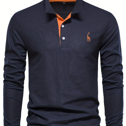 Herren-Langarm-Poloshirt mit Polokragen und Knopfleiste in Kontrastfarbe in Marineblau