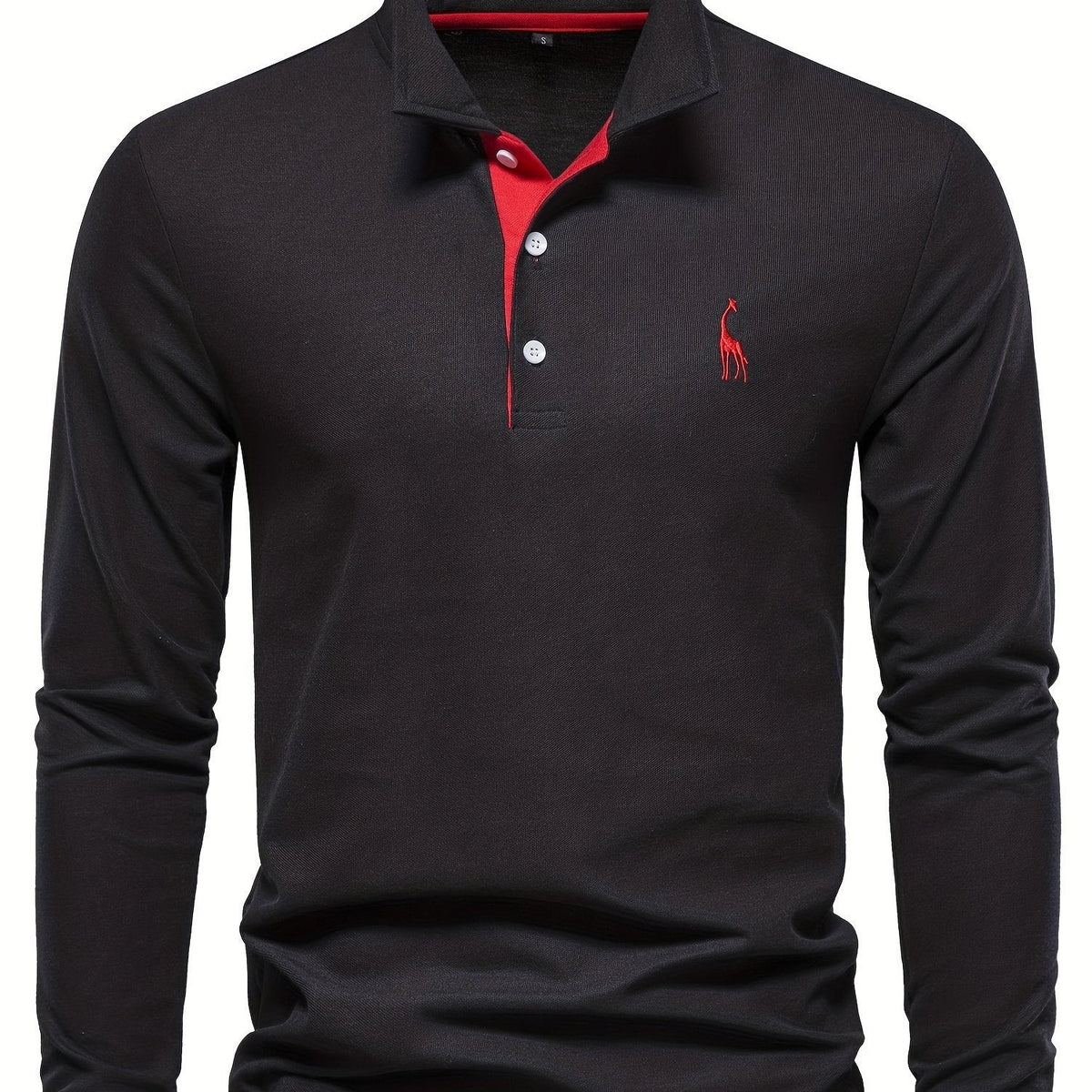 Herren-Langarm-Poloshirt mit Polokragen und Knopfleiste in Kontrastfarbe in Schwarz