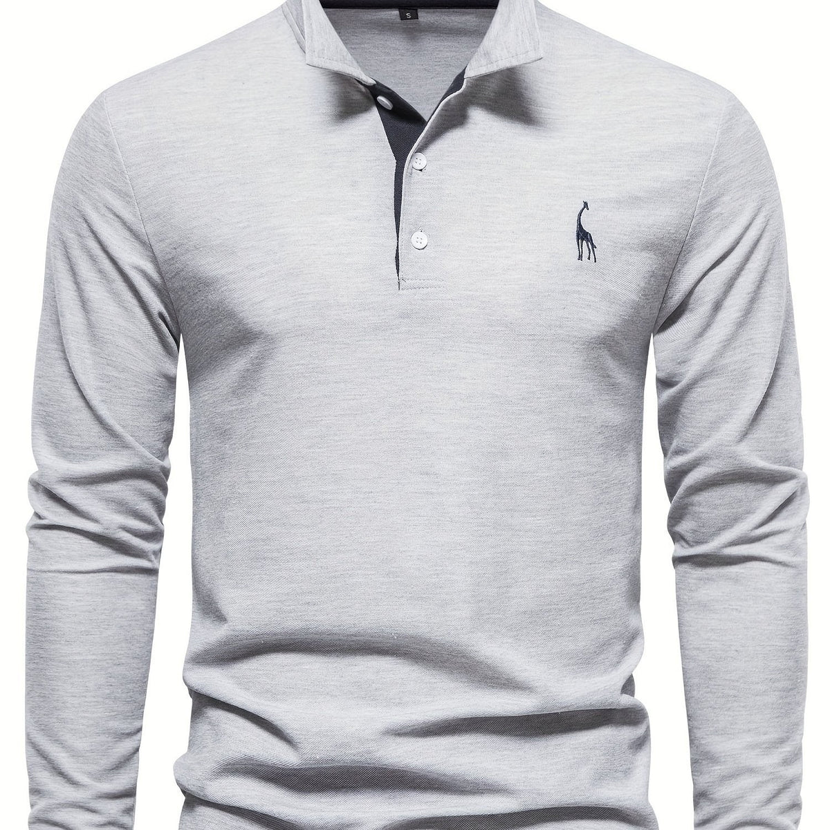 Herren-Langarm-Poloshirt mit Polokragen und Knopfleiste in Kontrastfarbe in Hellgrau