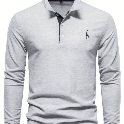 Herren-Langarm-Poloshirt mit Polokragen und Knopfleiste in Kontrastfarbe in Hellgrau