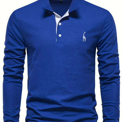 Herren-Langarm-Poloshirt mit Polokragen und Knopfleiste in Kontrastfarbe in Blau
