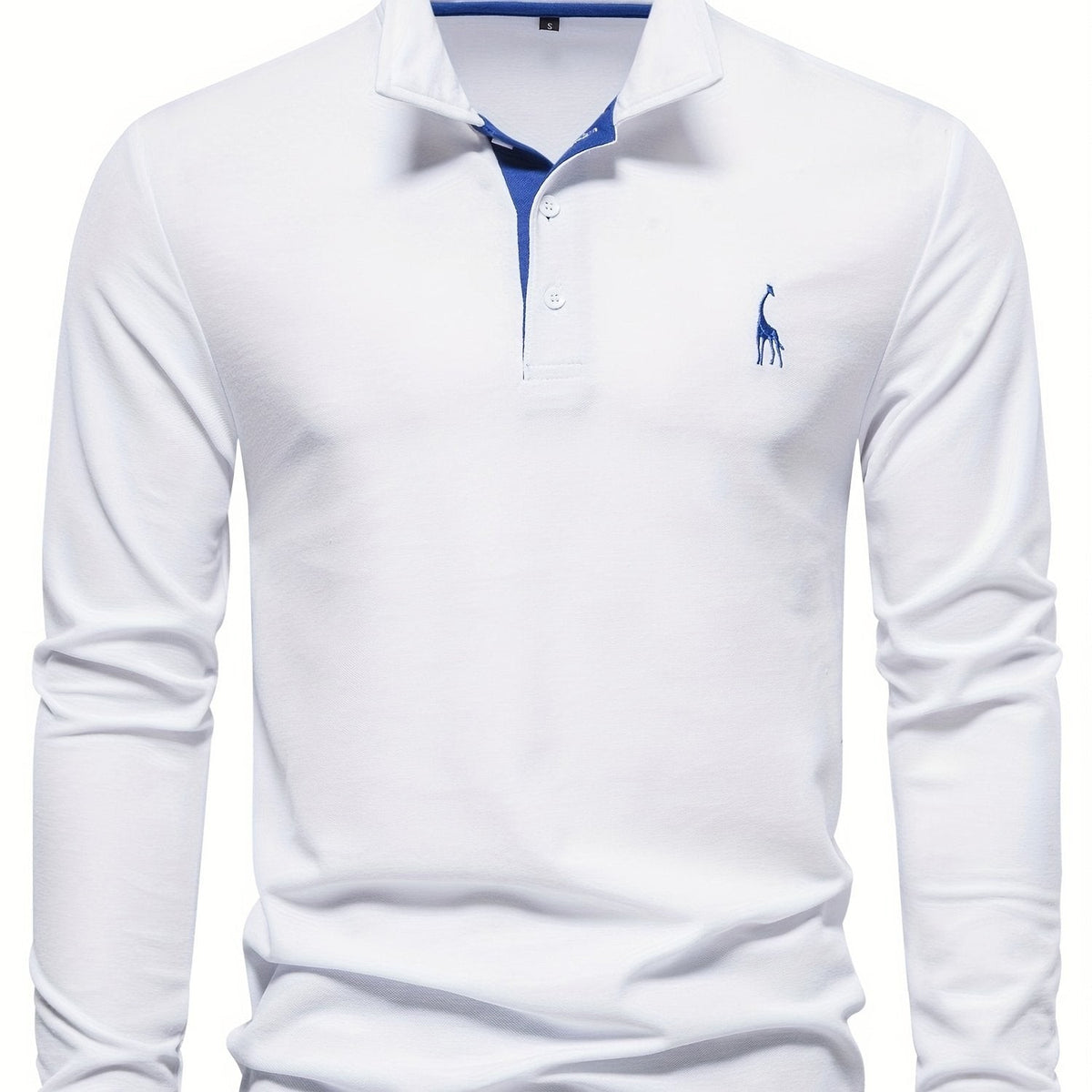 Herren-Langarm-Poloshirt mit Polokragen und Knopfleiste in Kontrastfarbe in Weiß