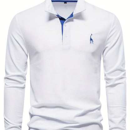 Herren-Langarm-Poloshirt mit Polokragen und Knopfleiste in Kontrastfarbe in Weiß