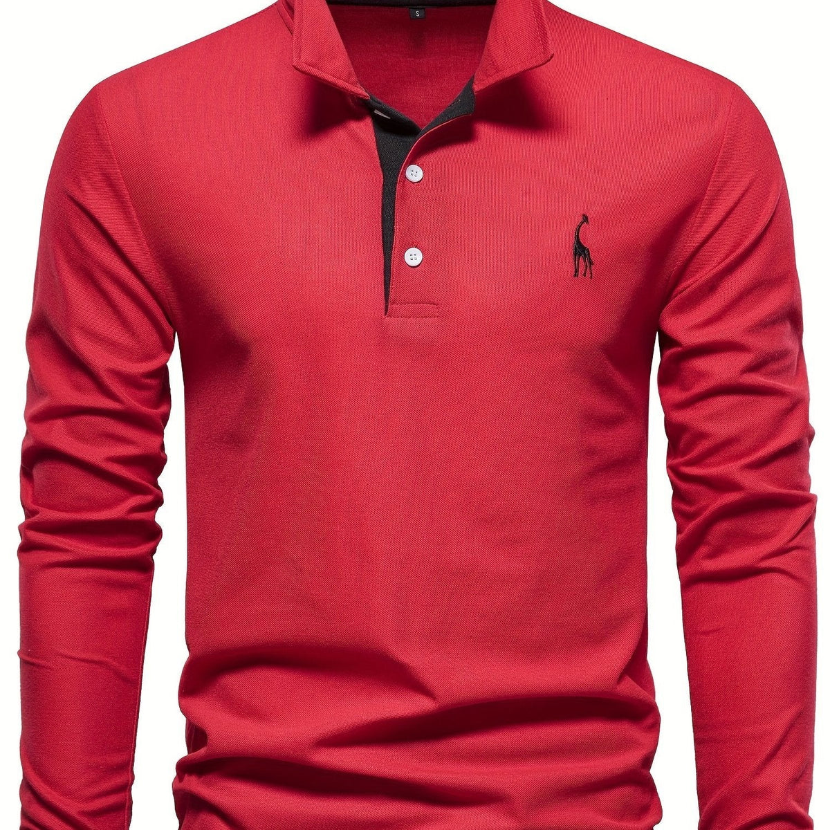 Herren-Langarm-Poloshirt mit Polokragen und Knopfleiste in Kontrastfarbe in Rot