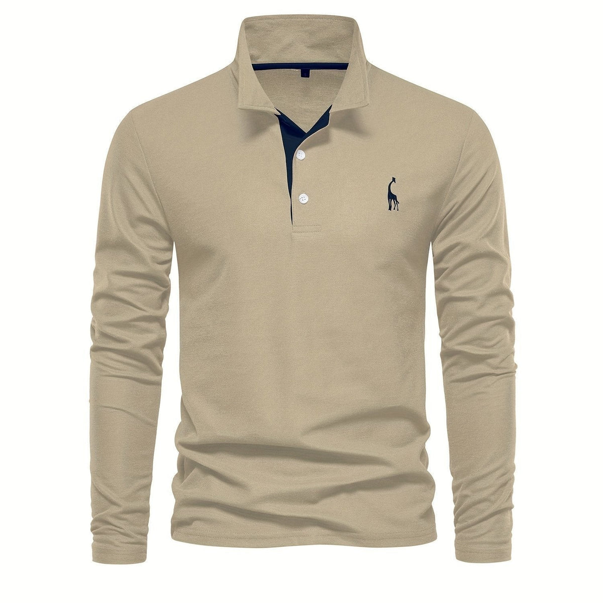 Herren-Langarm-Poloshirt mit Polokragen und Knopfleiste in Kontrastfarbe in Khaki