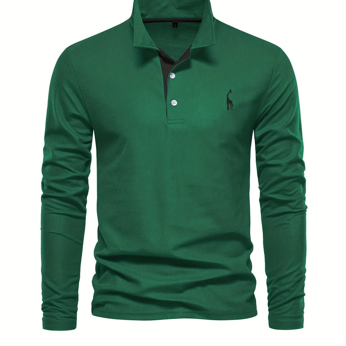 Herren-Langarm-Poloshirt mit Polokragen und Knopfleiste in Kontrastfarbe in Dunkelgrün