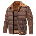 Herren-Lederjacke mit gesteppten Einsätzen, Plüschkragen und Plüschfutter für den Winter